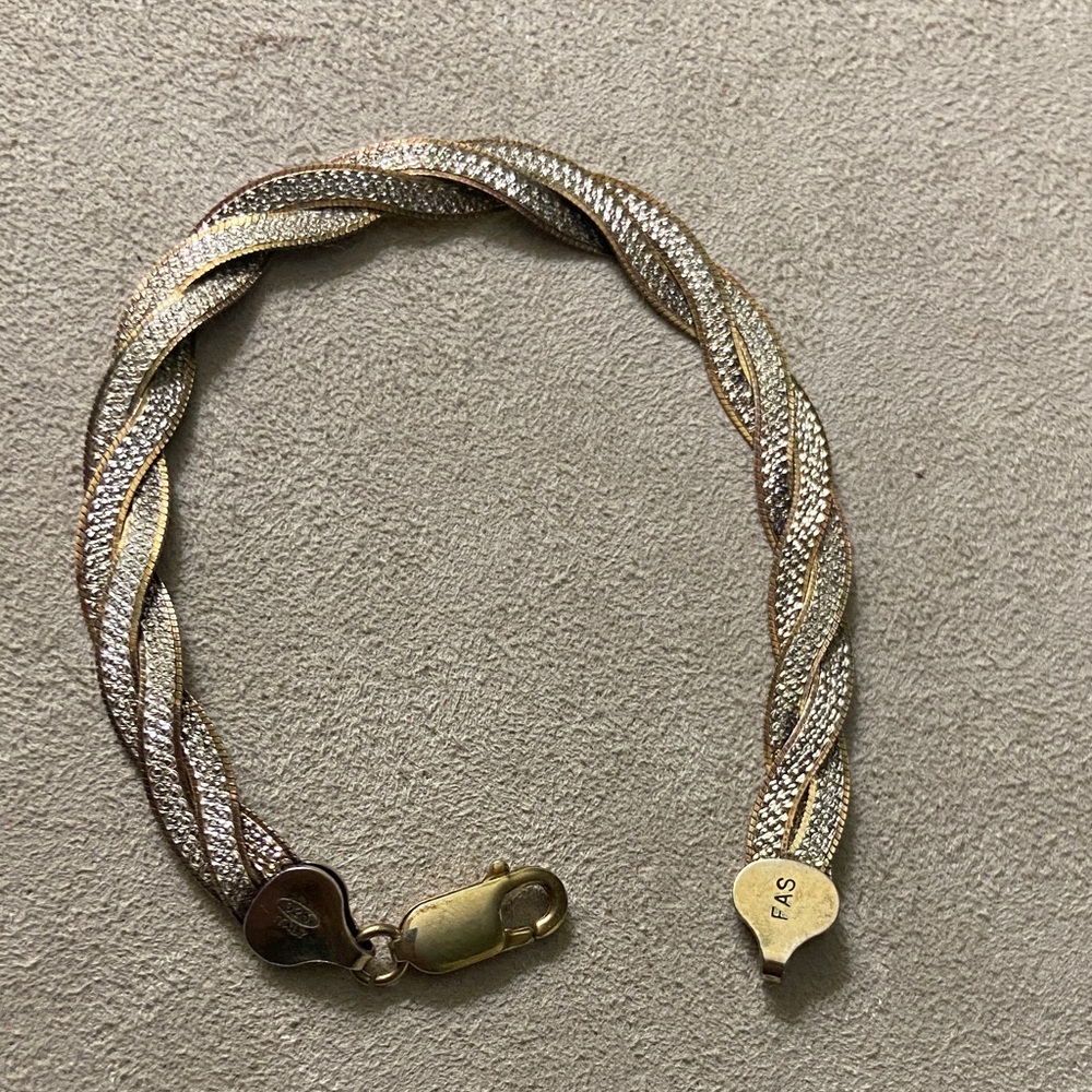 Two-tone Sterling Silver Braided Chain Bracelet with Lobster Clasp